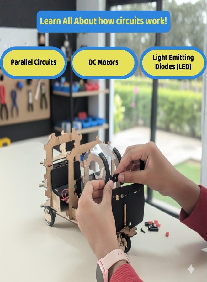 MakerVerse Auto Rickshaw Model Kit by MakerVerse | DIY Motor Kit with LED Headlights | Electricity Based STEM Science Project | Includes Motor, Electronics, Mechanical Parts | Great Gift for Girls & Boys 8-12 - Image 3