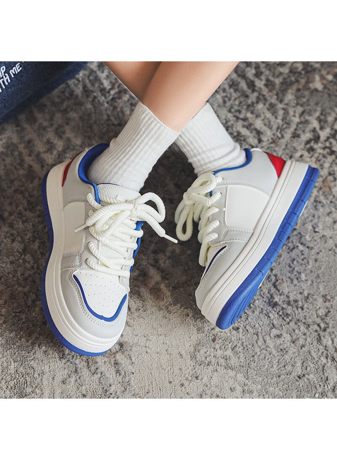 Pull Back Warrior Women's Thick Sole Sneakers Casual Sports Shoes Gray White Red Blue Size 35 - Image 4