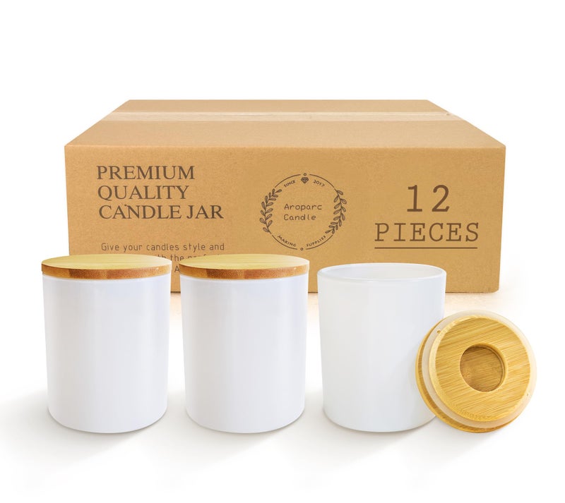 Aroparc 12 Pack 10oz White Candle Jars with Bamboo Lids Candle Containers for Candle Making Wedding Favors  Luxury Lines  Gloss White