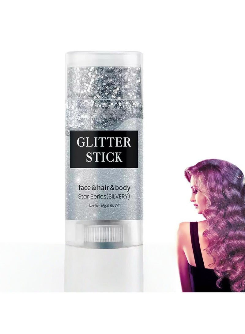 Generic Silver Body Glitter Stick - Waterproof Face & Hair Glitter Gel for Festivals, Rave & Pride | Holographic Mermaid Chunky Glitter Makeup | Sparkling Sequin Face Paint for Women & Kids  - Image 1