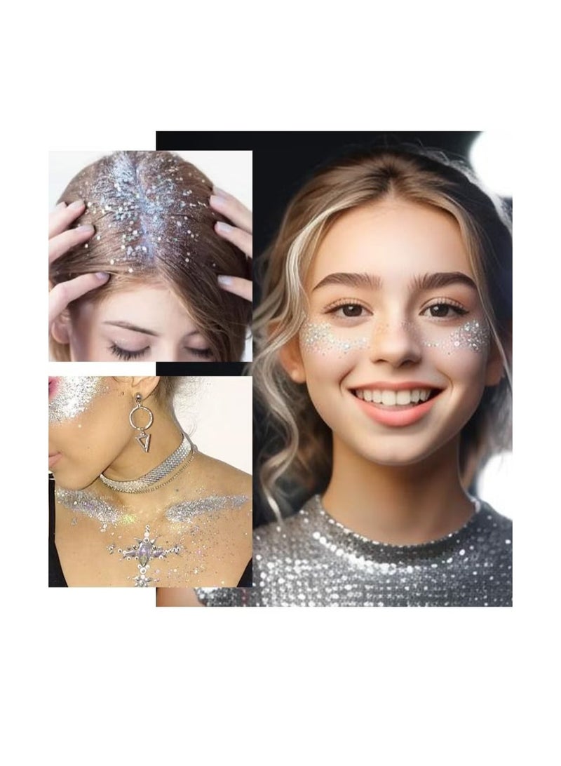 Generic Silver Body Glitter Stick - Waterproof Face & Hair Glitter Gel for Festivals, Rave & Pride | Holographic Mermaid Chunky Glitter Makeup | Sparkling Sequin Face Paint for Women & Kids  - Image 2