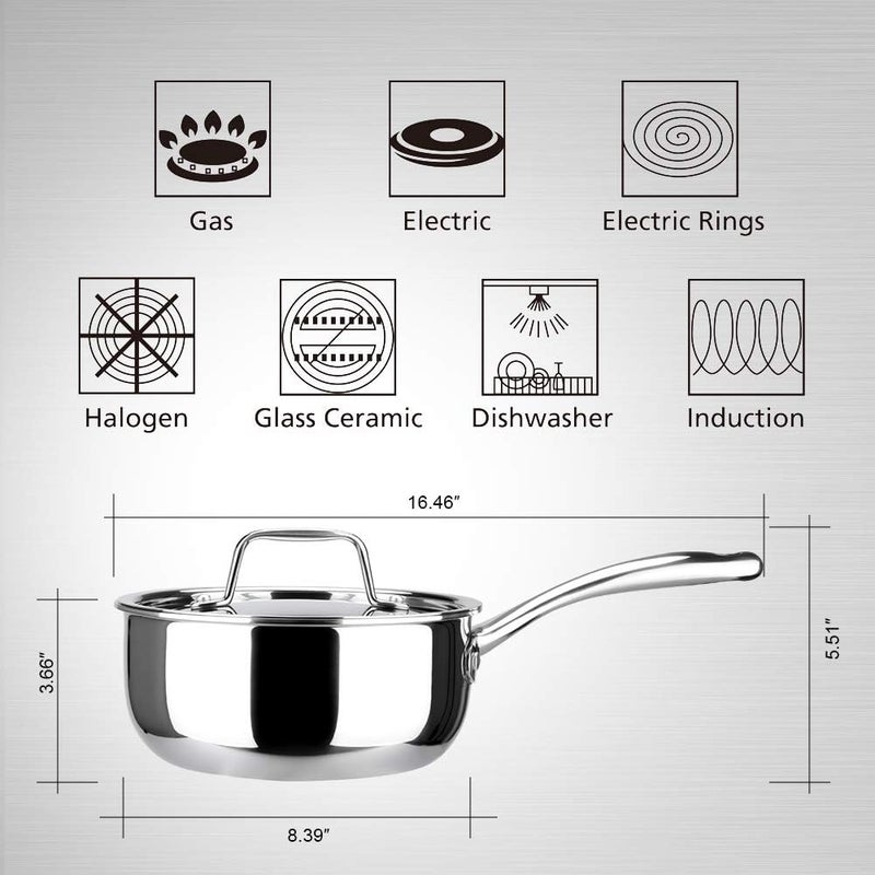 Duxtop Whole-Clad Tri-Ply Stainless Steel Saucepan with Lid, 3 Quart, Kitchen Induction Cookware - Image 5