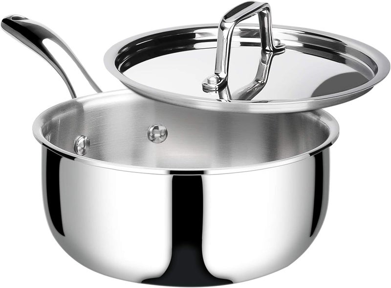 Duxtop Whole-Clad Tri-Ply Stainless Steel Saucepan with Lid, 3 Quart, Kitchen Induction Cookware - Image 1