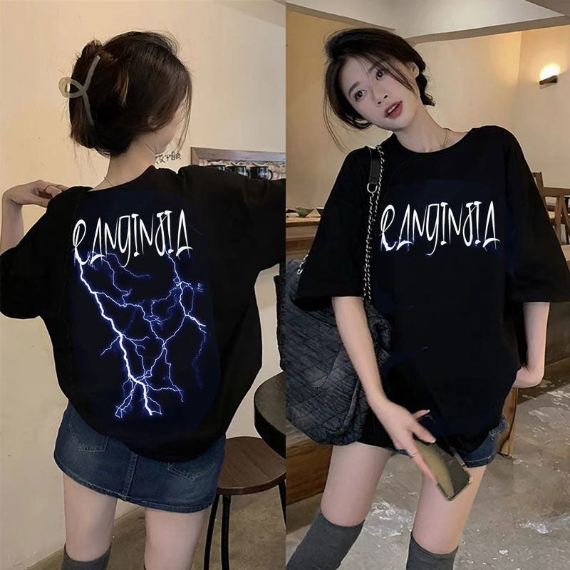 260 Grams Of Cotton Explosions Handsome Lightning Short Sleeve T-Shirt Design Sense Half Sleeve Plus Size Half Sleeve Jacket - Image 2