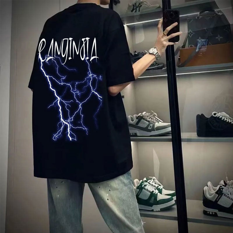 260 Grams Of Cotton Explosions Handsome Lightning Short Sleeve T-Shirt Design Sense Half Sleeve Plus Size Half Sleeve Jacket - Image 3