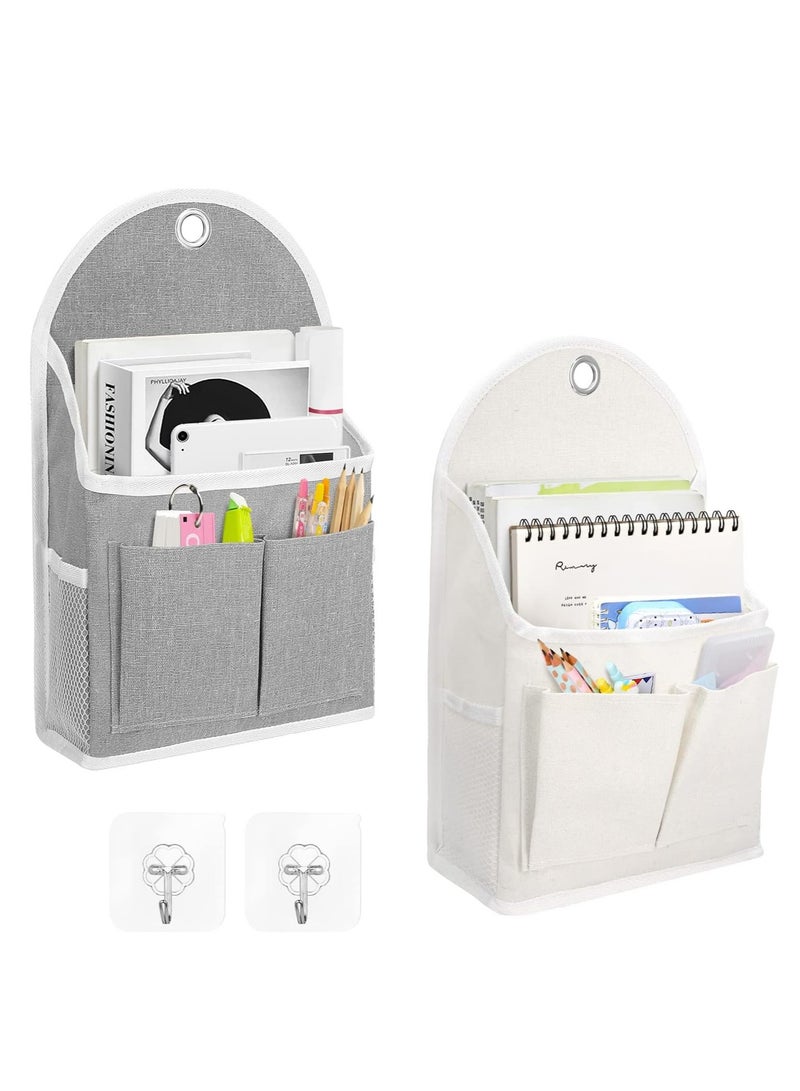 KASTWAVE حقيبة تنظيم معلقة على الحائط، حقيبة تنظيم من قماش مقاوم للماء مع جيوب، للحمام وغرفة النوم والمطبخ وغرفة الطلاب، أدوات تخزين وتنظيم للسيارات، ٢ قطعة، رمادي وأبيض - Image 1