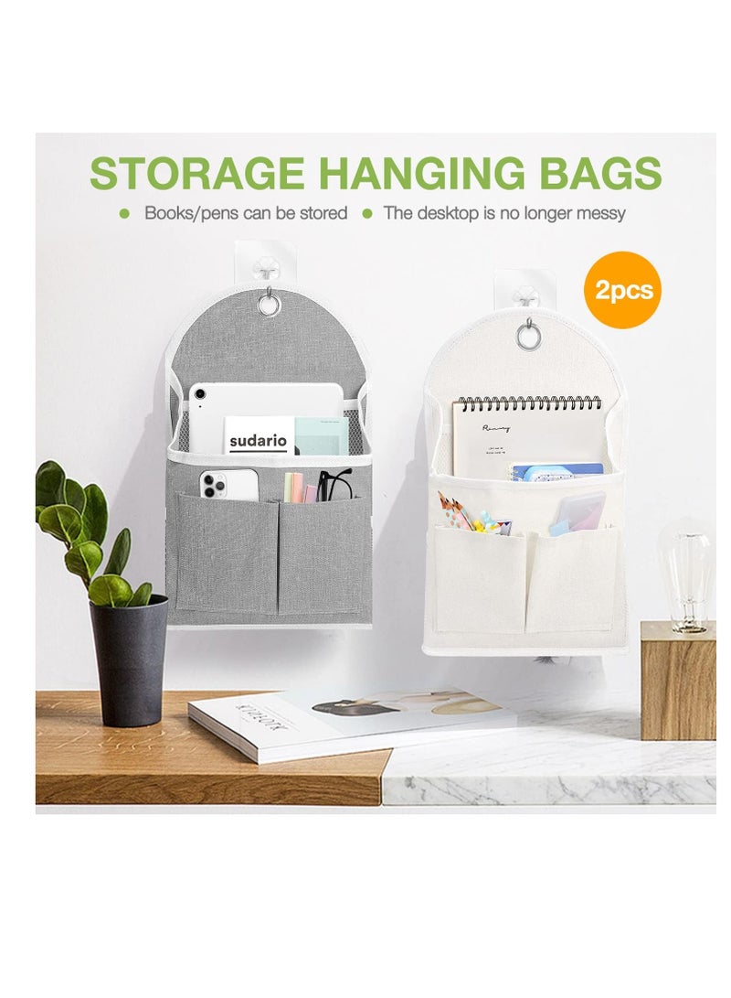 KASTWAVE حقيبة تنظيم معلقة على الحائط، حقيبة تنظيم من قماش مقاوم للماء مع جيوب، للحمام وغرفة النوم والمطبخ وغرفة الطلاب، أدوات تخزين وتنظيم للسيارات، ٢ قطعة، رمادي وأبيض - Image 5
