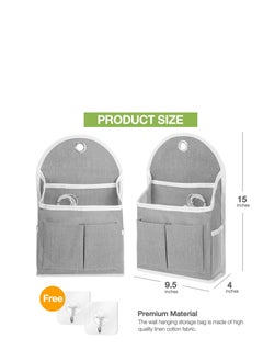 KASTWAVE Wall Hanging Organizer Bag, Waterproof Fabric Organizer Basket with Pockets, for Bathroom Bedroom Kitchen Dorm Room Essentials Rv Storage and Organization, 2 Pcs, Gray and White  - Image 2