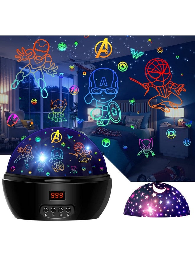 MOKOQI Kid Light Projector Superhero Toys For Boys 5-7 Avengers Night Light Projector With Timer For Kids Room, 360 Degree Rotation Toddler Nightlights With Spiderman Figurine Lamps And Star Projector - Image 1