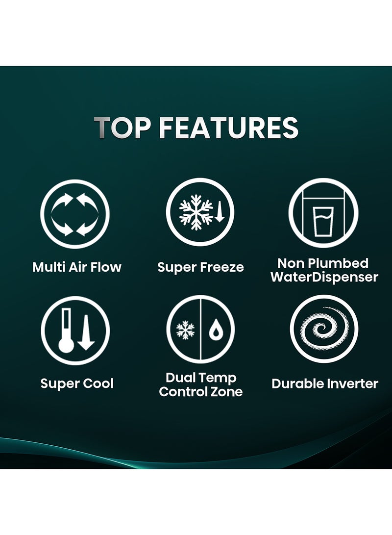 Hisense Gross 869L/Net 649L Side By Side Refrigerator Fridge RS3N668SMI3, Non Plumbed Water Despenser, Multi Air Flow, Super Freeze, Super Cool, Dual Temp Control Zone, Durable Inverter RS3N668SMI3 Silver - Image 4