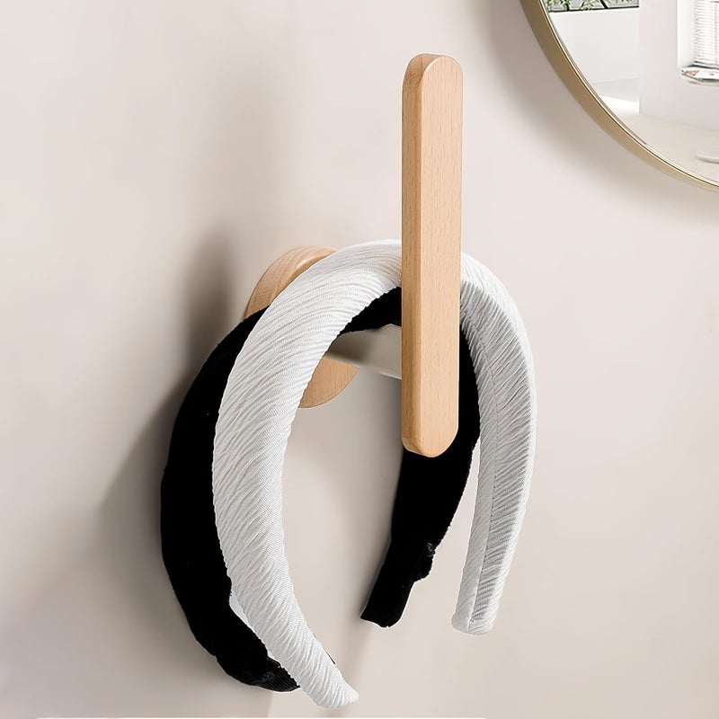 1 Piece Modern Curtain Fixing Hook Khaki No Drilling Required High Quality S Shaped Walnut Wood Base Wall Mounted Curtain Tieback Rustic Minimalist Style - Image 1