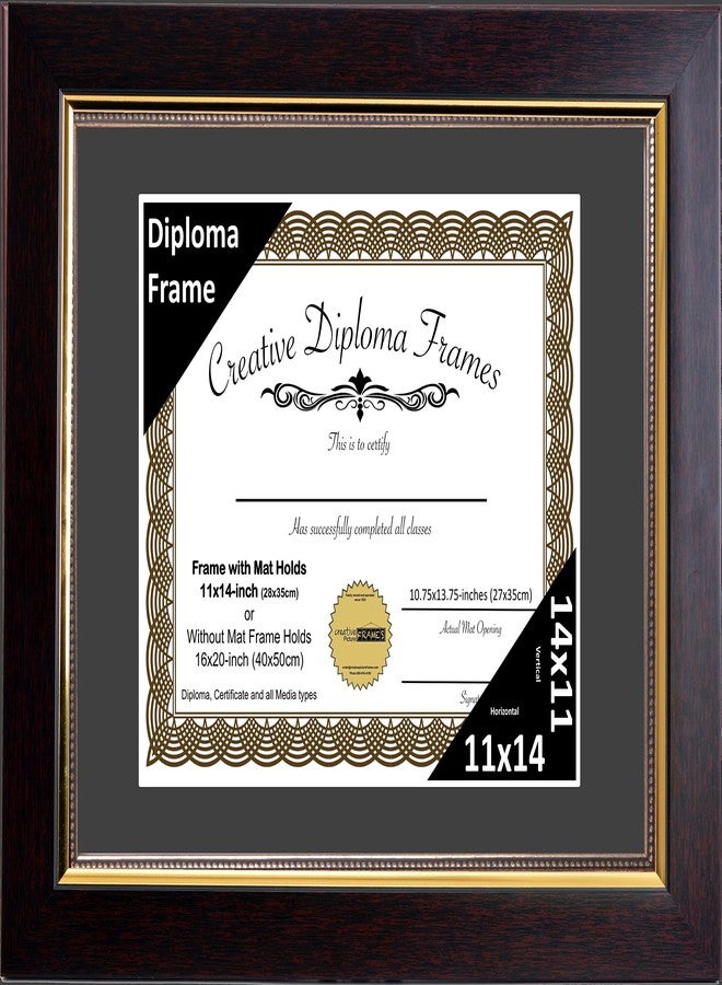 Creative Picture Frames 11x14 Mahogany Diploma Frame with Gold Rim Including Black Mat Glass and Installed Wall Hangers | Frame Holds 16x20 Media without Mat - Image 1