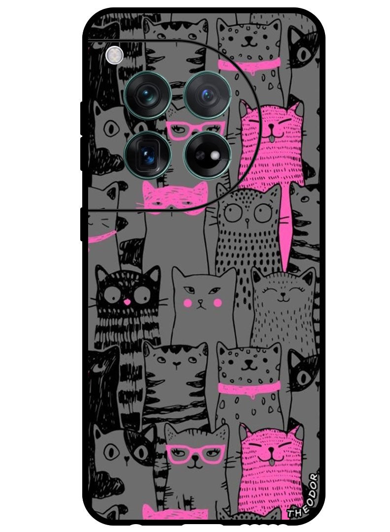 Theodor Protective Case Anti Scratch Shock Proof Bumper Cover For OnePlus 12 Pink Cats - Image 1