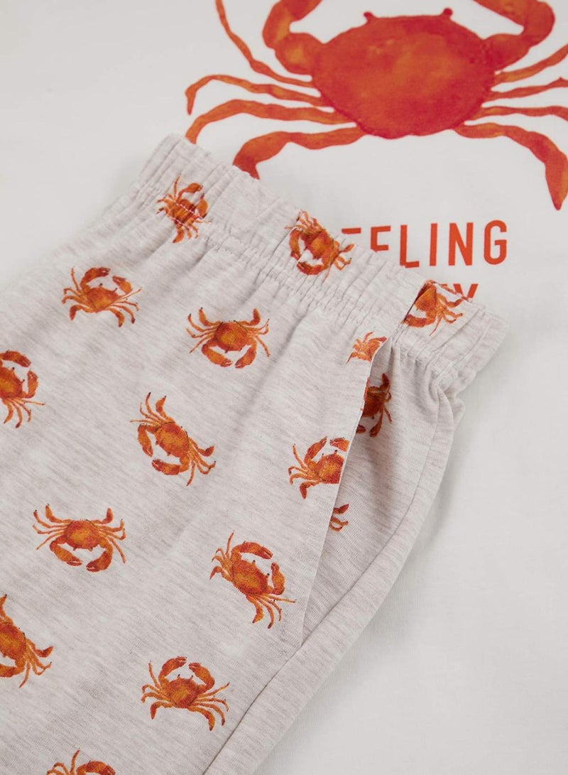 trendyol Ekru Regular Fit Crab Printed Cotton Pajama Set Tmnss26Pt00020 - Image 4