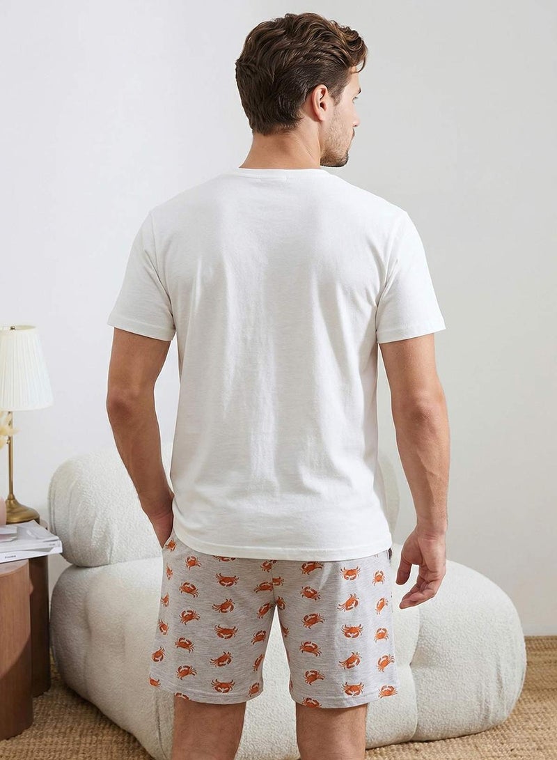 trendyol Ekru Regular Fit Crab Printed Cotton Pajama Set Tmnss26Pt00020 - Image 3