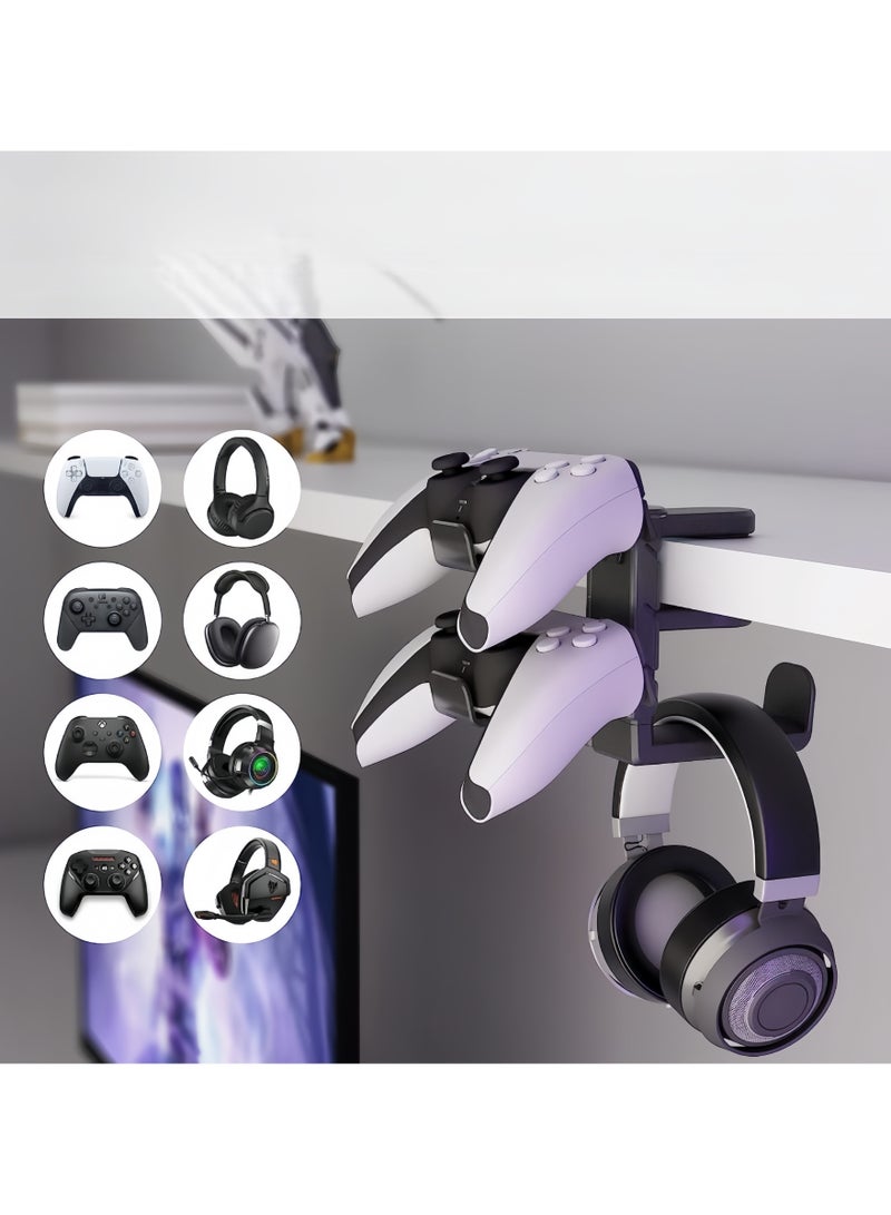 DGSENPI 3 in 1 PC Gaming Headphone & Controller Holder, Headphones Hanger Adjustable Rotating Arm Clamp,Headphone Stand Under Desk, Universal Headset Controllers Hook with Cable Organizer-Black - Image 3