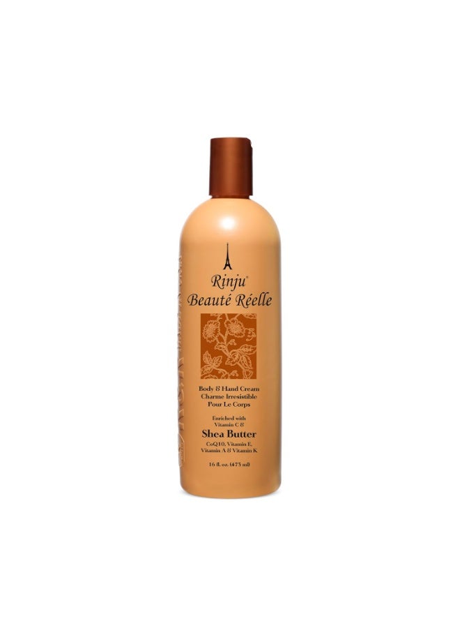 Rinju BeautÃ© RÃ©elle Body & Hand Cream - Non-Greasy Cream for Women & Men - 16 Oz Shea Butter Cream for Extremely Dry Skin - CoQ10, Vitamin E, A & K Moisturizer - Soothes, Caressed and Pampers Skin - Image 1