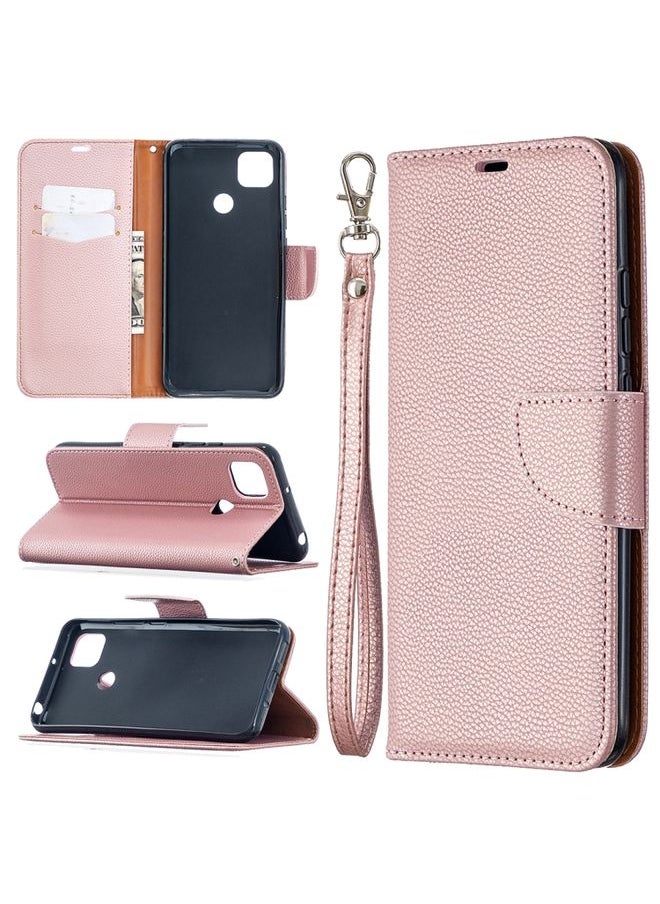 HuHa Case Cover For Xiaomi Redmi 9C Litchi Texture Pure Color Horizontal Flip PU Leather Case with Holder & Card Slots & Wallet & Lanyard Rose Gold 