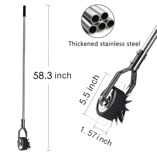 BARAYSTUS Wheel Rotary Edger Lawn Tool, Grass Edge Trimmer, Sidewalk Manual Lawn Edger, Strong 3 Sections Stainless Steel Handle with Cushion Grip, 58.3-Inch - Image 2