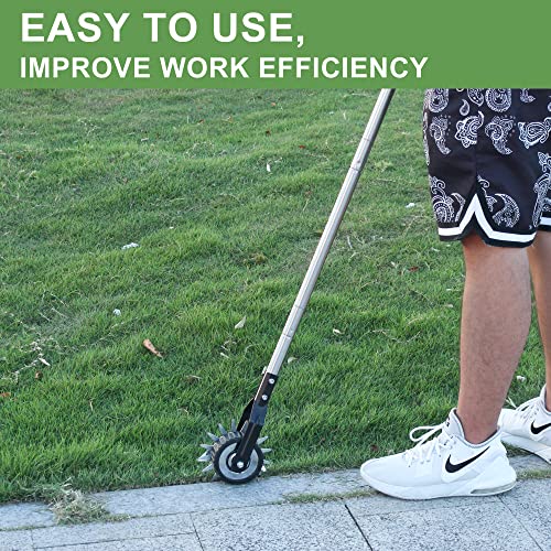 BARAYSTUS Wheel Rotary Edger Lawn Tool, Grass Edge Trimmer, Sidewalk Manual Lawn Edger, Strong 3 Sections Stainless Steel Handle with Cushion Grip, 58.3-Inch - Image 4