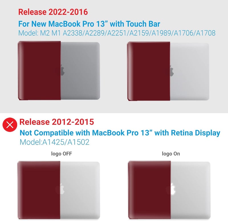 I Benzer Compatible with 2025 2024 M2 MacBook Pro 13 Inch Case 2025-2016 M1 A2338 A2289 A2251 A2159 A1989 A1706 A1708, Hard Shell Case & Keyboard Cover for Mac Pro 13, Wine Red, T13WR+1C - Image 4
