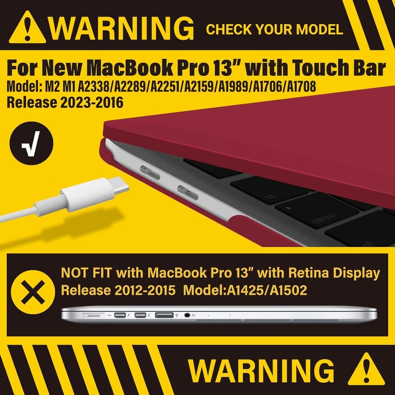 I Benzer Compatible with 2025 2024 M2 MacBook Pro 13 Inch Case 2025-2016 M1 A2338 A2289 A2251 A2159 A1989 A1706 A1708, Hard Shell Case & Keyboard Cover for Mac Pro 13, Wine Red, T13WR+1C - Image 3