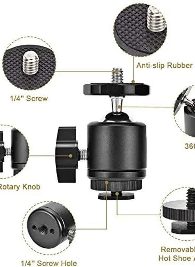 UTEBIT 2 Pack Mini Ball Head with 1/4" Hot Shoe Mount Adapter Max Load 5.5lb 360° Swivel Tripod Ball Head for DSLR Camera Camcorder, Light Bracket - Image 3