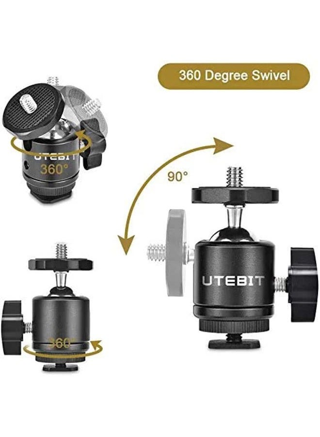 UTEBIT 2 Pack Mini Ball Head with 1/4" Hot Shoe Mount Adapter Max Load 5.5lb 360° Swivel Tripod Ball Head for DSLR Camera Camcorder, Light Bracket - Image 2