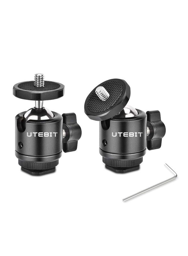 UTEBIT 2 Pack Mini Ball Head with 1/4" Hot Shoe Mount Adapter Max Load 5.5lb 360° Swivel Tripod Ball Head for DSLR Camera Camcorder, Light Bracket - Image 1
