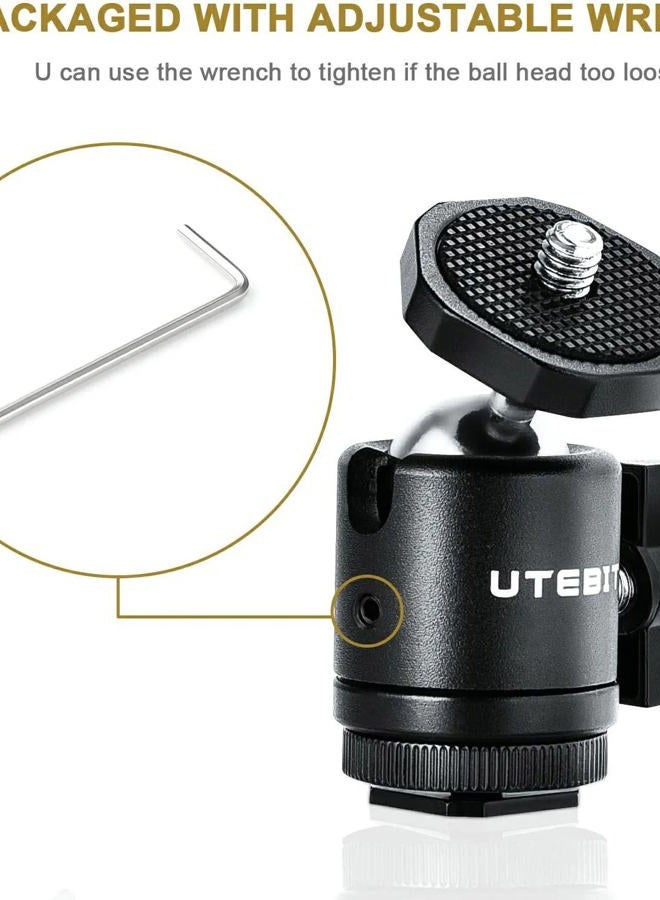 UTEBIT 2 Pack Mini Ball Head with 1/4" Hot Shoe Mount Adapter Max Load 5.5lb 360° Swivel Tripod Ball Head for DSLR Camera Camcorder, Light Bracket - Image 5