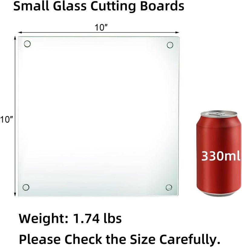Hacaroa Set of 4 Tempered Glass Cutting Board, 10"x10" Square Chopping Board with Rubber Feet, Non-slip Glass Tray for Kitchen Countertop, Long Lasting, Shatter-Resistant, Dishwasher Safe, Clear - Image 2