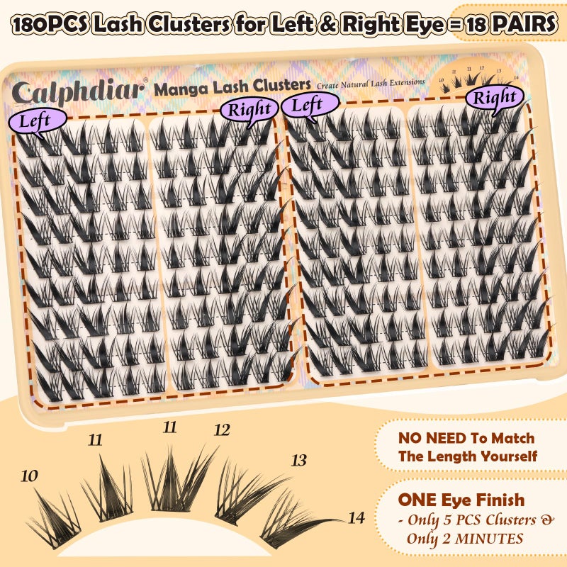 calphdiar Lash Clusters Fox Eye Cluster Eyelash Extensions Manga Eyelash Clusters Fairy Lash Extension 180Pcs Spiky Individual Lashes 10-14mm Natural Cat Eye Lashes Clusters Anime Eyelash Cluster - Image 3