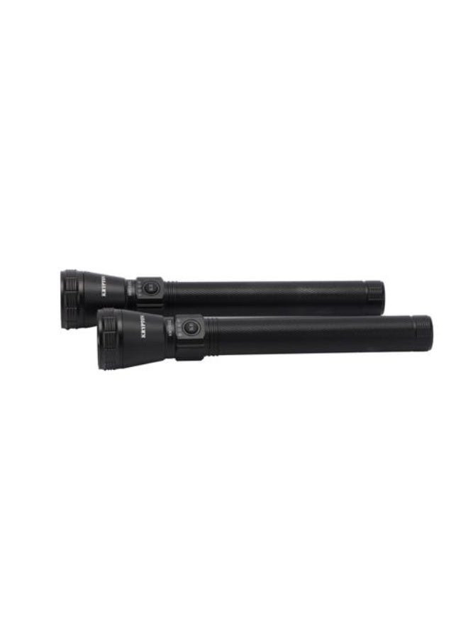 Krypton Zoomable LED Flashlight 2 PCS Combo KNFL5515 – 20W High Power 2000 Lumens, 5000mAh Battery, 2000m Beam, Type-C Rechargeable, 3–8H Runtime, Black - Image 1