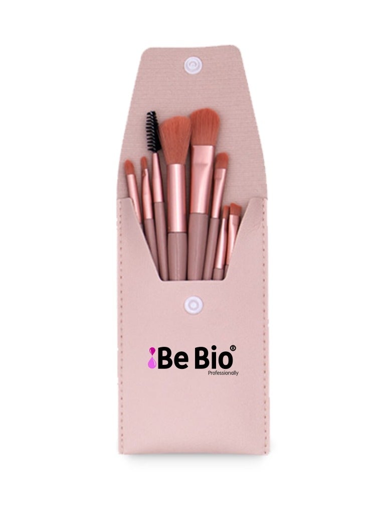Be Bio Professionally Mini Makeup Brush Set – 8 Pieces with Bionic Fiber Brushes & Luxury Leather Storage Case - Image 1