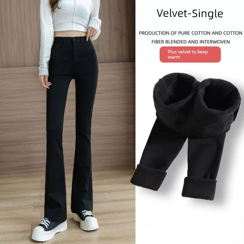 Black bell-bottom pants for women's spring and autumn 2025 new high-waisted slim-fit women's elastic slightly flared casual long pants - Image 3