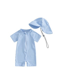 70-80-90-100-110 Hat One-piece Special Striped Short Sleeve Children's Swimsuit-Color:Earthy Yellow-Size:70