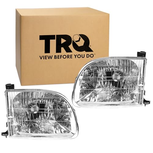 TRQ 2 Piece Headlight Assembly Set Chrome Bezel Driver & Passenger Side Compatible with Toyota Tundra 2000-2004 TO2502129 TO2503129 811100C010 811500C010 - Image 2