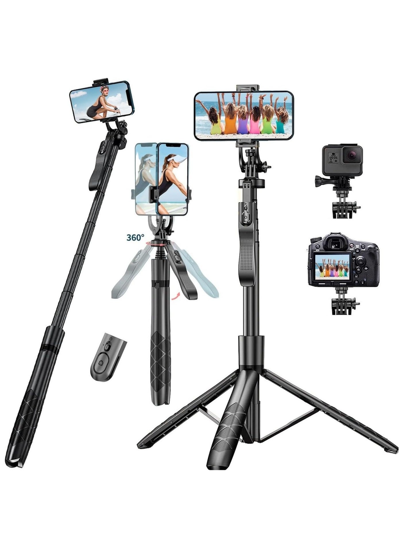 Selfie Stick Phone Tripod for iPhone - 60" Extendable Cell Phone Tripod Remote for iPhone Android Camera 360° Rotating Travel Tripod Stabilizer Phone Stand Holder for Pictures Video Record Vlog