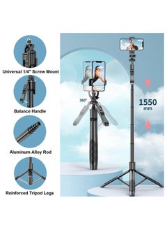 NNEWVANTE Selfie Stick Phone Tripod for iPhone - 60" Extendable Cell Phone Tripod Remote for iPhone Android Camera 360° Rotating Travel Tripod Stabilizer Phone Stand Holder for Pictures Video Record Vlog  - Image 3