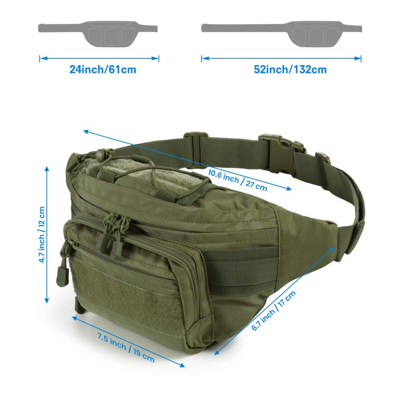 FRTKK Tactical Fanny Pack Military Waist Bag Pack with USA Flag Patch Utility Hip Pack with Adjustable Strap for Outdoors Fishing Cycling Camping Hiking Dog Walking (Army green 2) - Image 3