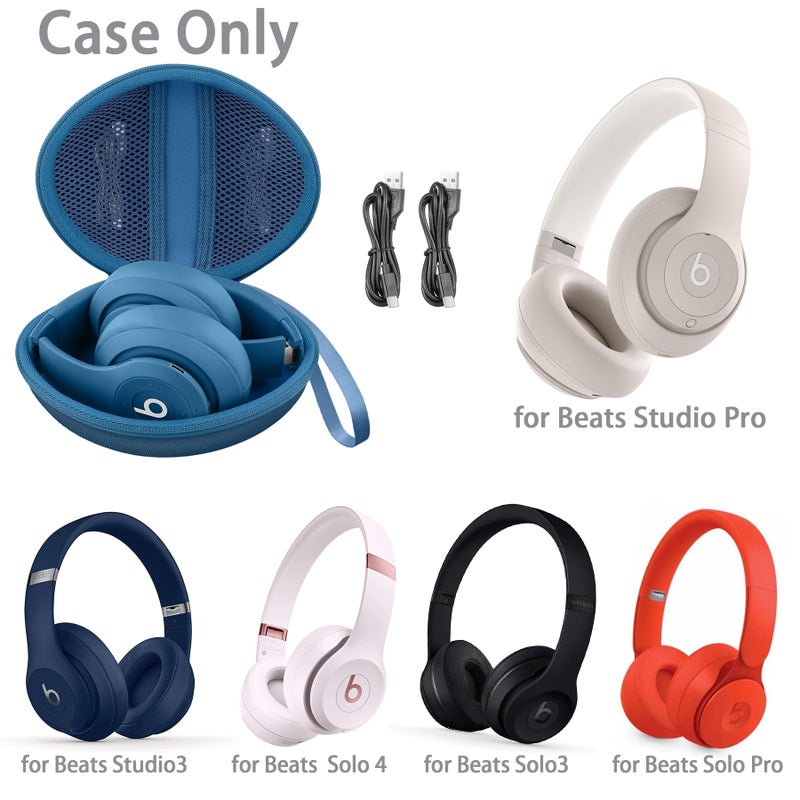 co2CREA for Beats Studio Pro / Studio3 / Solo4 / Solo3 Headphones, Hard Travel Case Compatible with Beats Wireless On-Ear Headphones (Blue Case) - Image 2
