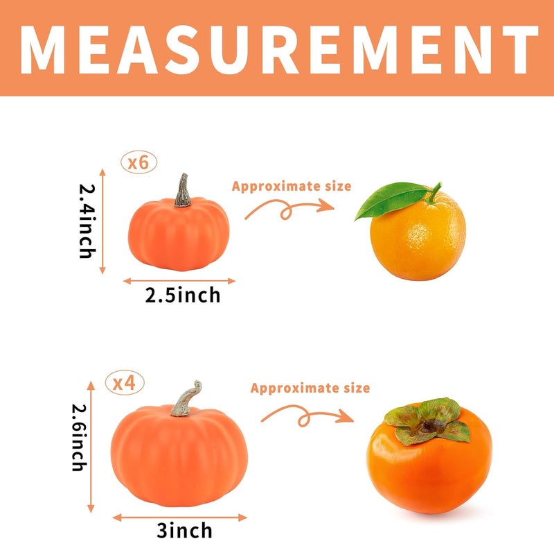 Ghrdopy 10Pcs Fake Pumpkins Fall Thanksgiving Decorations,Orange Plastic Pumpkins Home Decor, Artificial Mini Pumpkin for Decorating Autumn Harvest Outdoor Indoor Fall Decor Centerpiece Table Decorations - Image 3