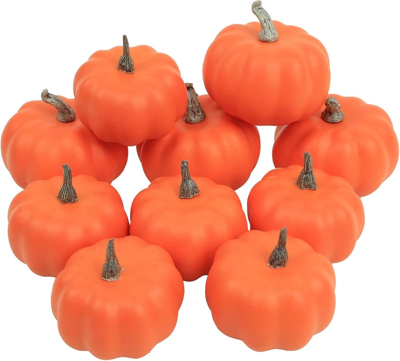 Ghrdopy 10Pcs Fake Pumpkins Fall Thanksgiving Decorations,Orange Plastic Pumpkins Home Decor, Artificial Mini Pumpkin for Decorating Autumn Harvest Outdoor Indoor Fall Decor Centerpiece Table Decorations - Image 1