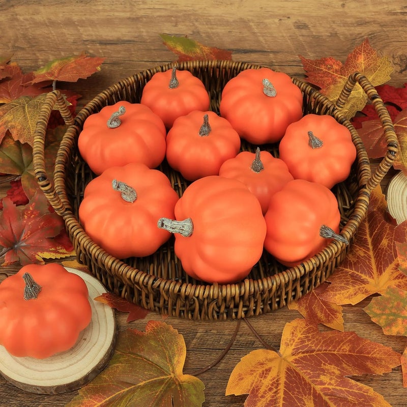 Ghrdopy 10Pcs Fake Pumpkins Fall Thanksgiving Decorations,Orange Plastic Pumpkins Home Decor, Artificial Mini Pumpkin for Decorating Autumn Harvest Outdoor Indoor Fall Decor Centerpiece Table Decorations - Image 4