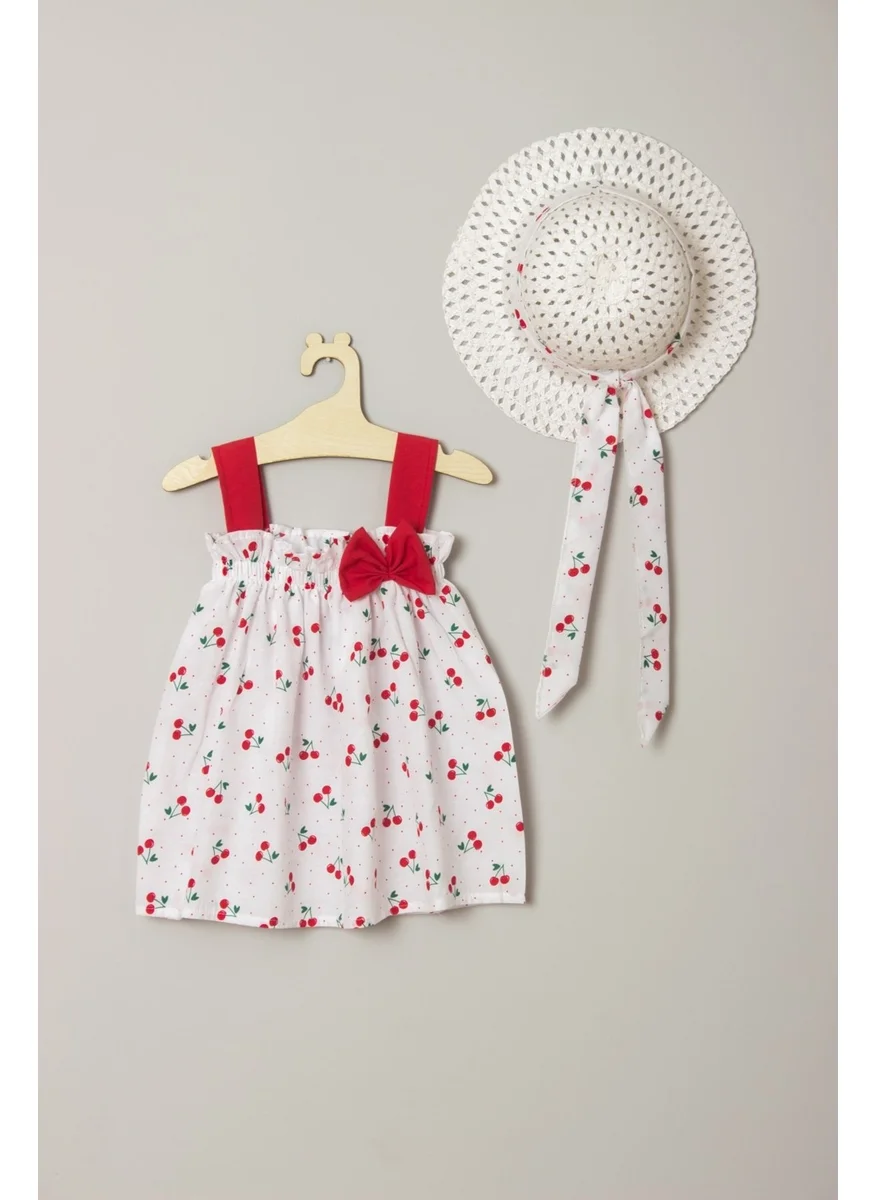 Ada Bebek Çocuk Ada Baby Kids New Season Ribbon and Bow Cherry Dress