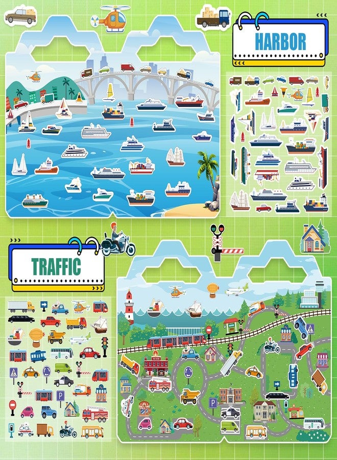 Cosomia 6 Pack Reusable Puffy Sticker Books, 250Pcs Kids Activity Stickers Ages 3+, Travel Sticker Book Dinosaur/Space/Traffic/Robot/Harbor/Construction for Boys Girls - Image 4