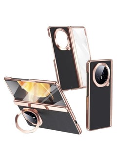 Case Compatible with Honor Magic V3 Case, [Built-in Screen Protector] Plating Frame Plain Leather Case Lens Kickstand All-inclusive Hinge Protective Cover