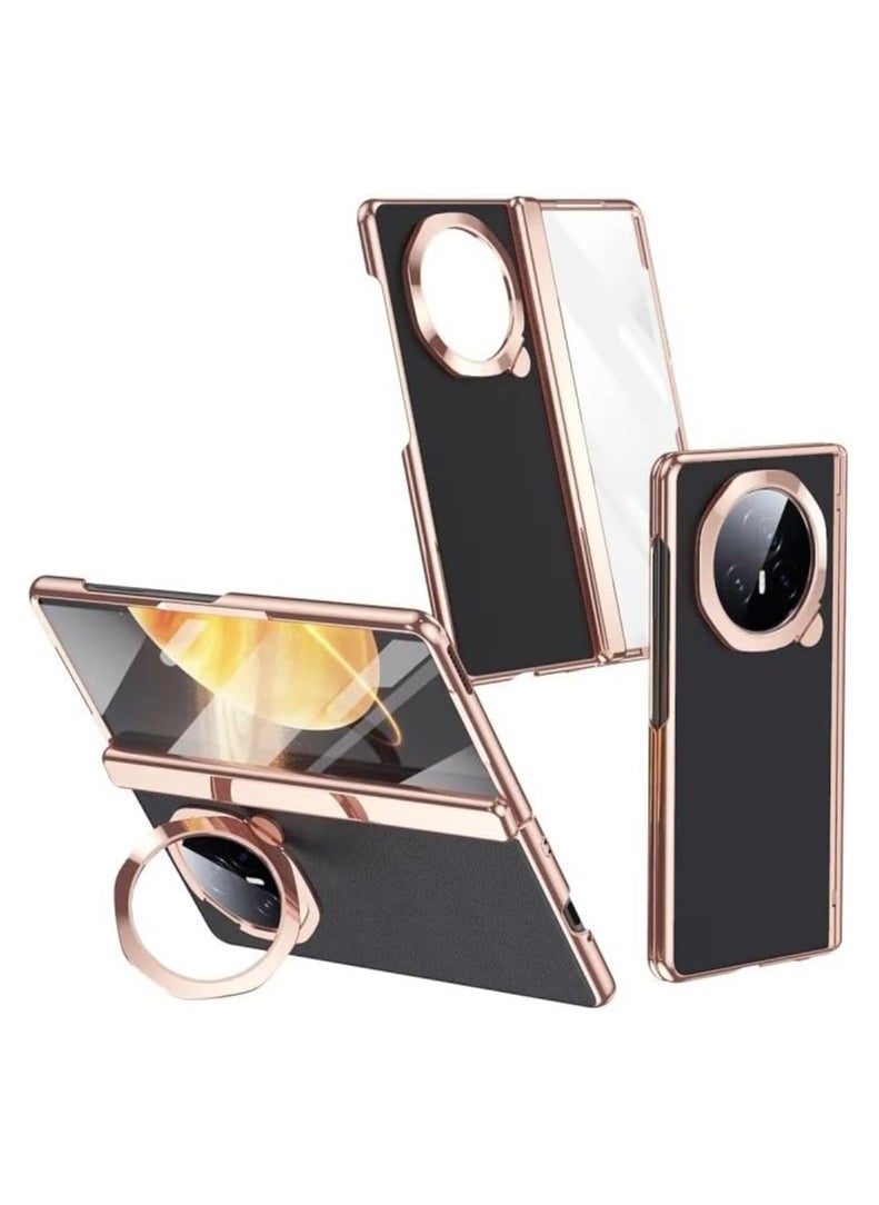 General - Case Compatible with Honor Magic V3 Case, [Built-in Screen Protector] Plating Frame Plain Leather Case Lens Kickstand All-inclusive Hinge Protective Cover - Image 1