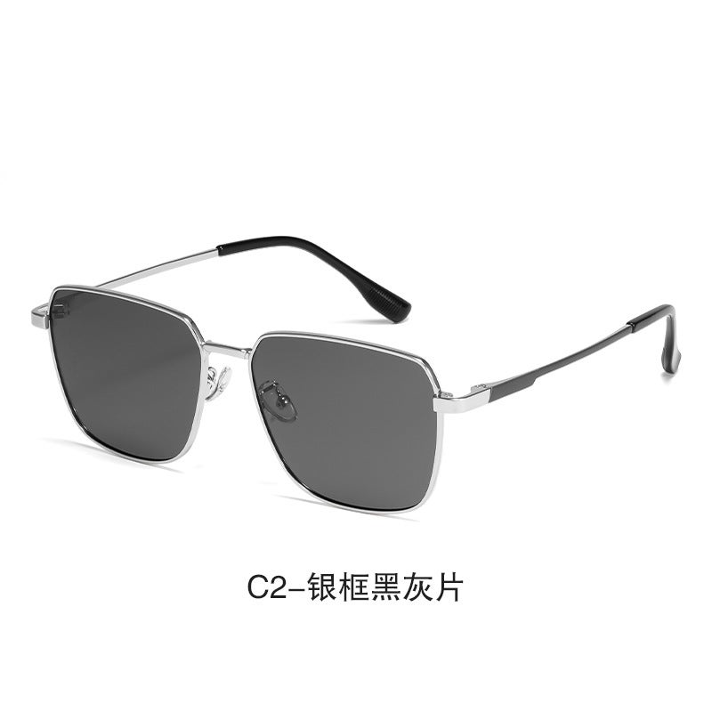 Fashion Mens Oversized Metal Sunglasses UV Protection C2 silver frame black and gray film