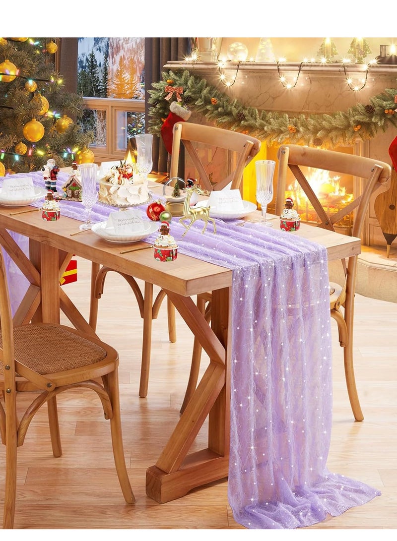 Tulle Sequin Decorative Tablecloth, Wedding, Festival, Birthday, Dinner, Graduation Decoration, Indoor And Outdoor Party Supplies For Home, Restaurant, Hotel, Cafe (28x275cm, Purple) - Image 2